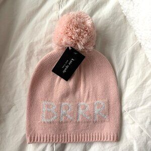 Kate Spade NY Brrr Beanie Knit Hat Faux Fur Pom Pom Blush English Rose OS NEW